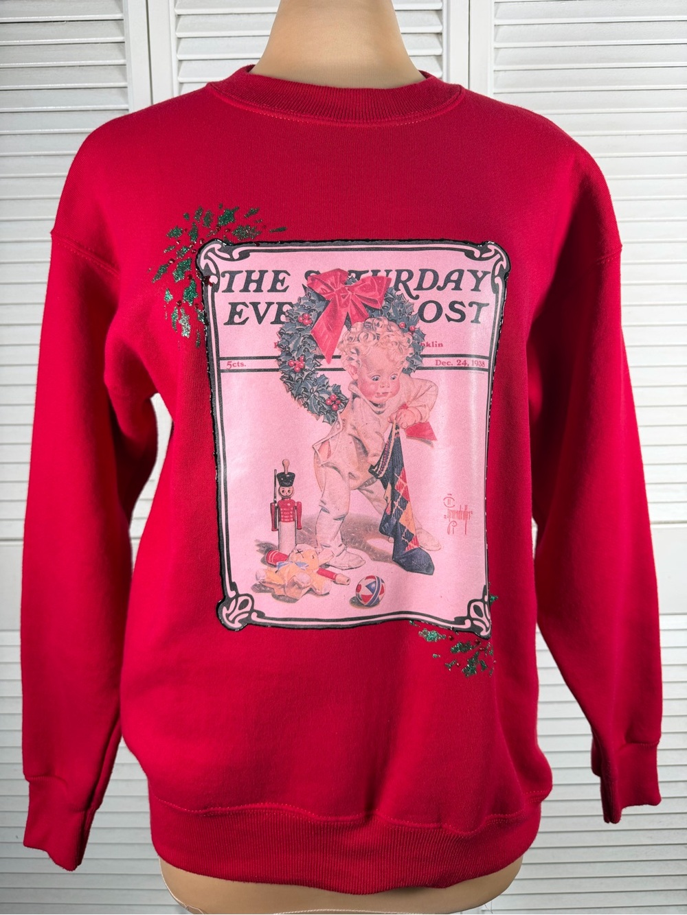 Vintage Lee Ugly Christmas Sweatshirt Saturday Evening Post Made in USA L